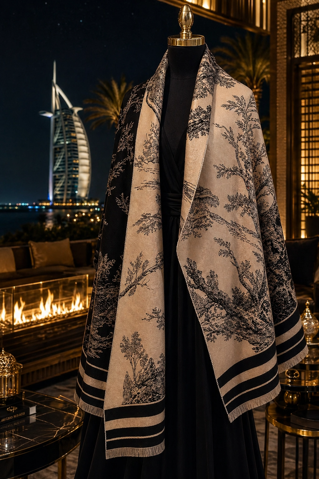 Elegant Reversible Black & Beige Shawl