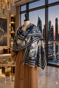 Elegant Navy & Cream Jacquard Shawl